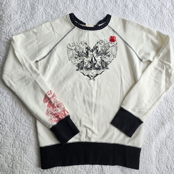 Volcom Sweaters - Women's Graphic Print Sweater - Black and White